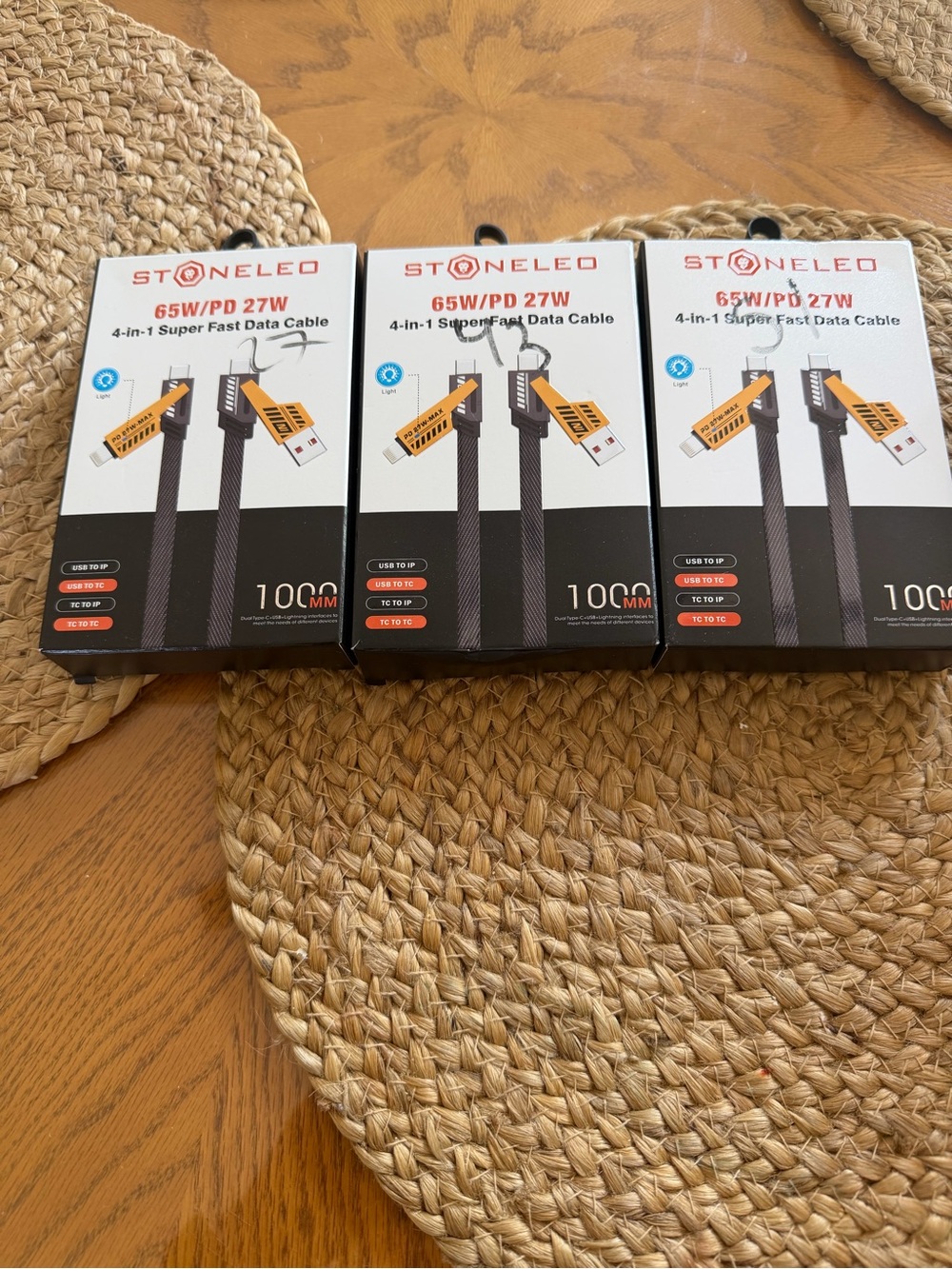 STONELEO 4-in-1 Super Fast Data Cable - Black bundle of 3